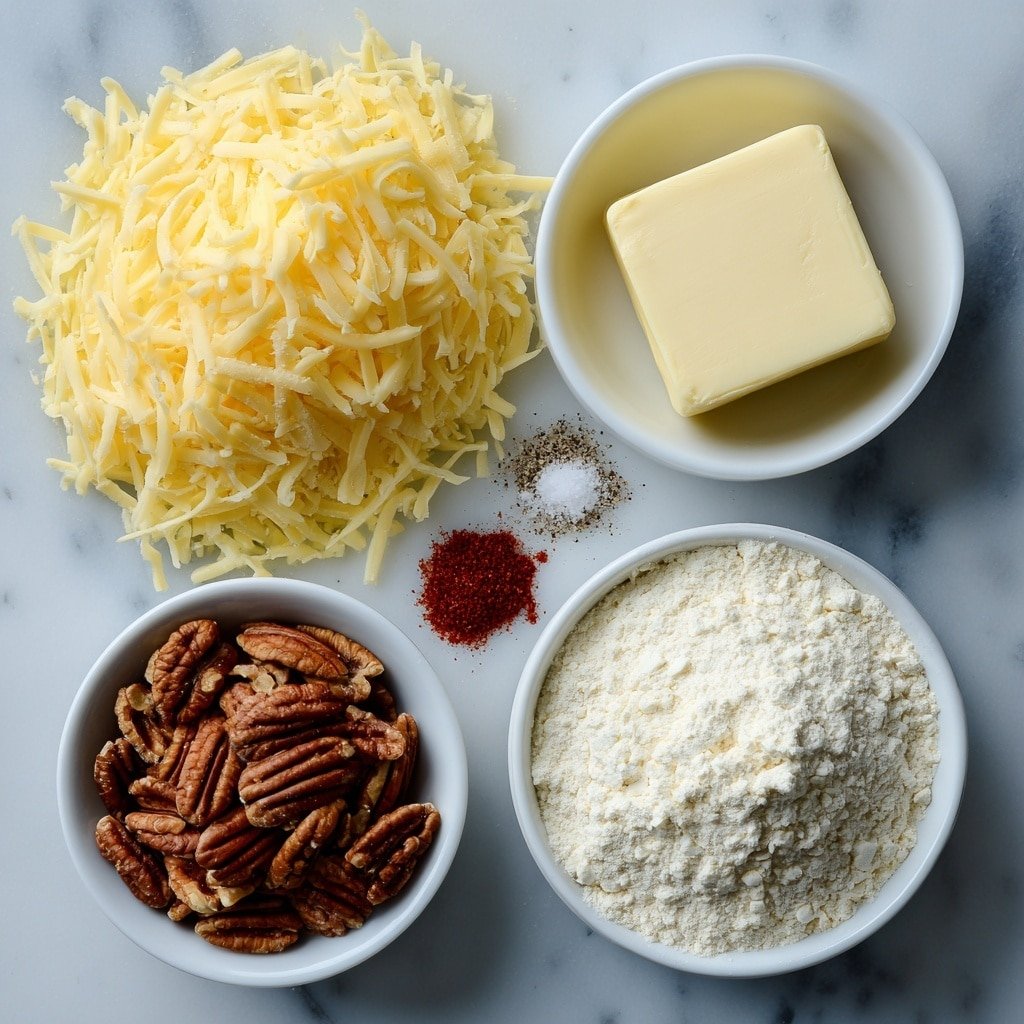 Cheddar Pecan Crackers recipe - Ingredients Image — Cheddar Pecan Crackers, Cheddar Pecan Crackers recipe, cheesy nut crackers, homemade savory crackers, easy snacks with cheddar and pecans