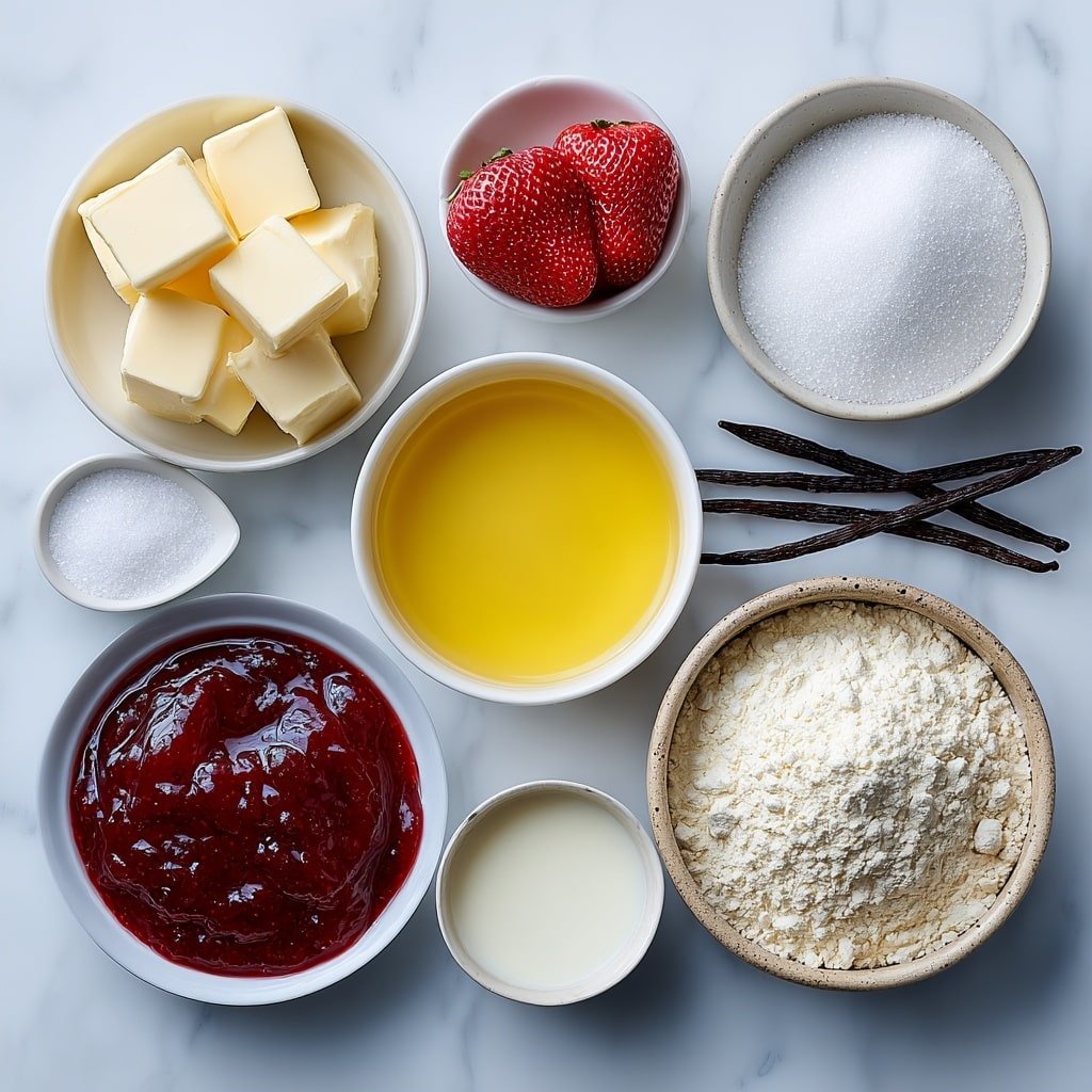 Strawberry Shortbread Cookies with Heart Shapes Recipe - Ingredients Image — Strawberry Shortbread Cookies with Heart Shapes, heart-shaped strawberry shortbread cookies, homemade strawberry shortbread, fruity holiday cookies, easy strawberry cookie recipe