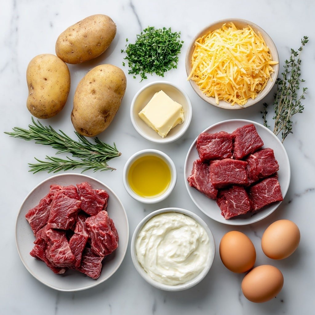 Grilled Steak Bite Loaded Potatoes Recipe - Ingredients Image — Grilled Steak Bite Loaded Potatoes, steak bite loaded potatoes recipe, grilled steak and loaded potatoes, easy steak and potato dish, flavorful loaded potato recipe