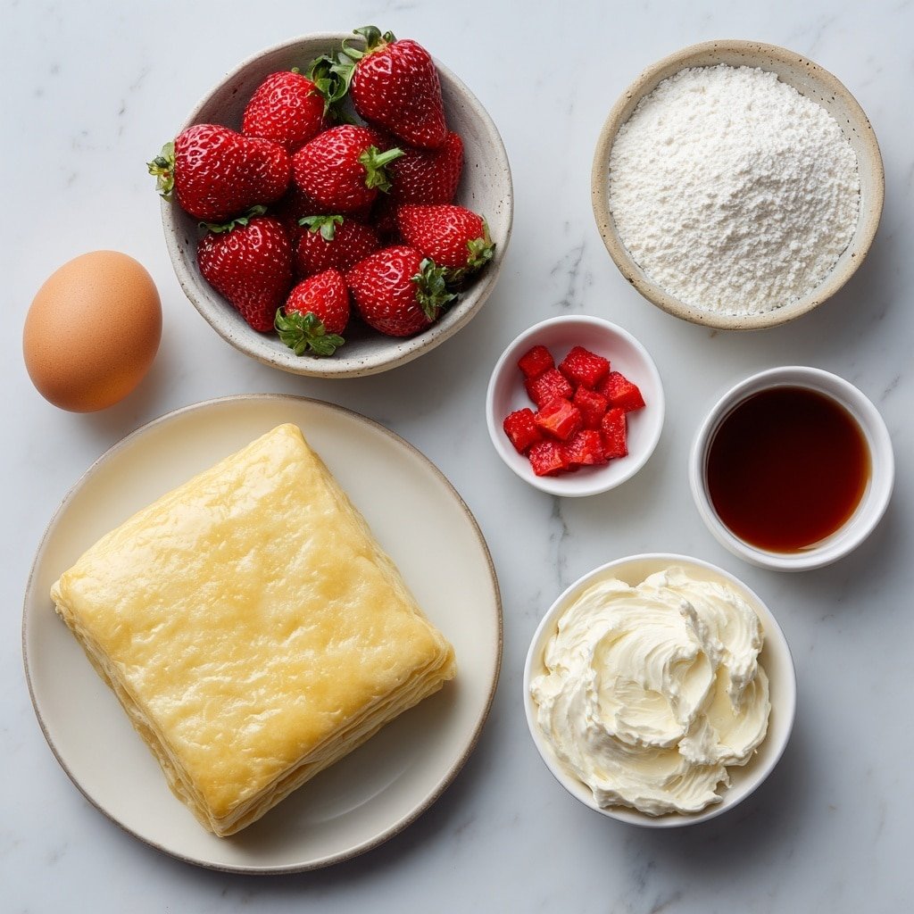 Strawberry Puff Pastry Danishes Recipe - Ingredients Image — Strawberry Puff Pastry Danishes, easy puff pastry desserts, fresh strawberry danish recipe, breakfast pastry ideas, homemade danishes with strawberries