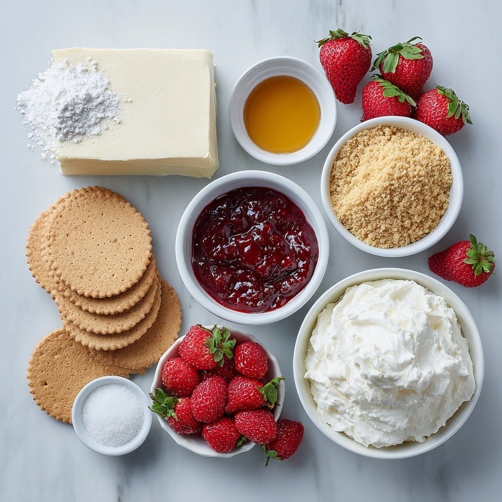 Strawberry Cheesecake Dip Recipe - Ingredients Image — Strawberry Cheesecake Dip, easy strawberry cheesecake dip, quick dessert dip, no-bake cheesecake dip, fruity cheesecake dip