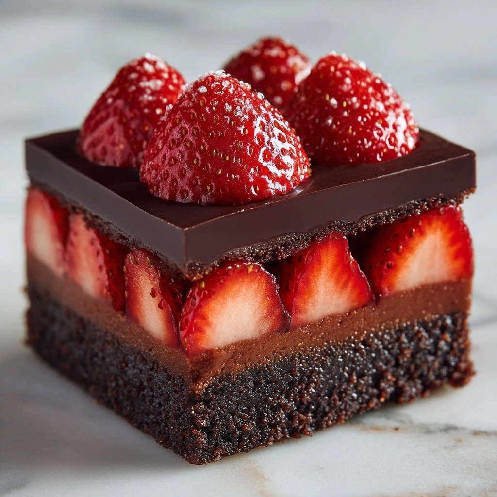 Chocolate Strawberry Brownie Squares Recipe - Article Image 1 — Chocolate Strawberry Brownie Squares, chocolate strawberry dessert, easy brownie recipes, fruity chocolate treats, decadent brownie bars