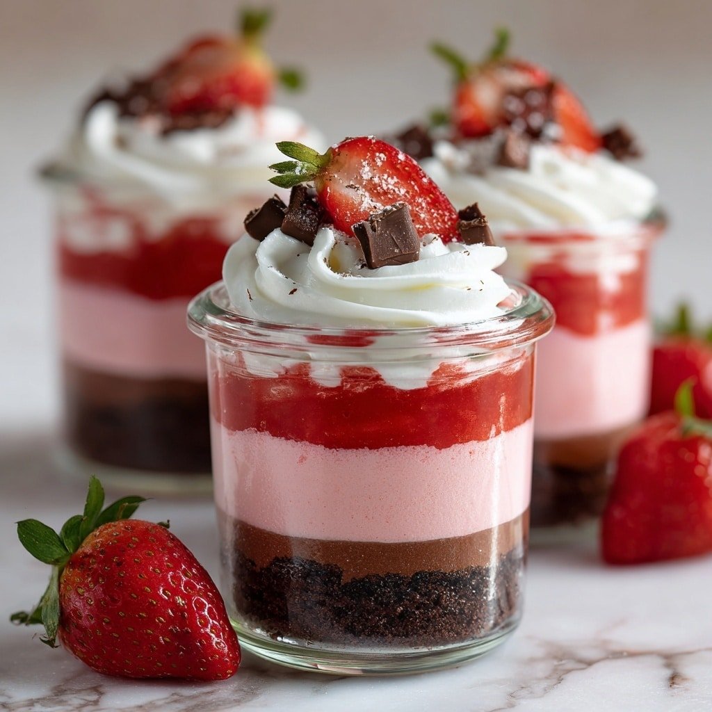 Chocolate Strawberry Mousse Cake Parfaits Recipe - Article Image 1 — Chocolate Strawberry Mousse Cake Parfaits, Chocolate Strawberry Dessert, Easy Parfait Recipes, No-Bake Dessert Ideas, Elegant Strawberry Mousse