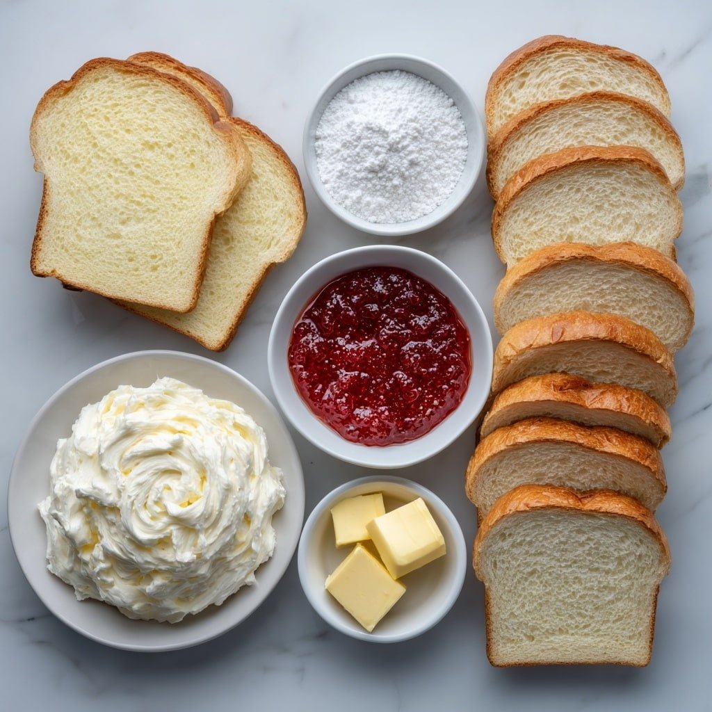 Fried Strawberry Cheesecake Sandwiches Recipe - Ingredients Image — Fried Strawberry Cheesecake Sandwiches, easy dessert ideas, indulgent fruit desserts, quick brunch recipes, cozy snack recipes