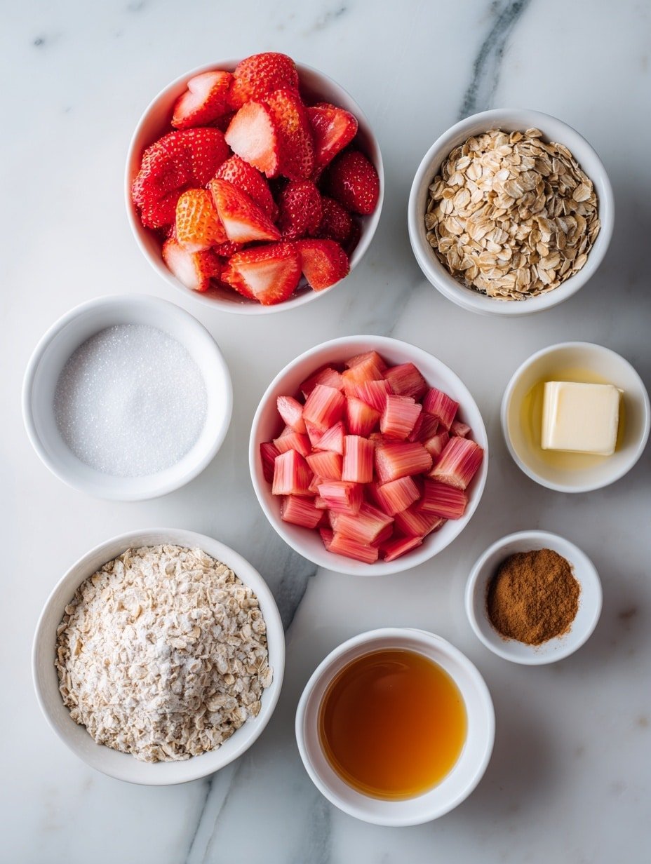Strawberry Rhubarb Crisp Recipe - Ingredients Image — Strawberry Rhubarb Crisp, easy fruit crisp recipe, seasonal dessert ideas, cozy fruit crumble, homemade fruit crisp