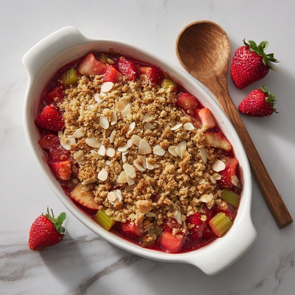 Strawberry Rhubarb Crisp Recipe - Article Image 1 — Strawberry Rhubarb Crisp, easy fruit crisp recipe, seasonal dessert ideas, cozy fruit crumble, homemade fruit crisp