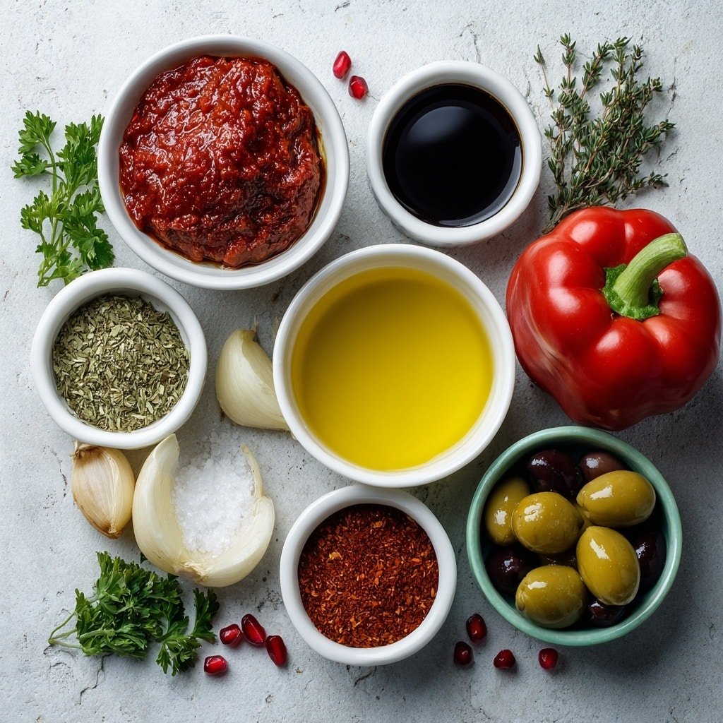 Olive and Pomegranate Salad Recipe - Ingredients Image — Olive and Pomegranate Salad, Mediterranean salad, healthy fruit and vegetable salad, easy summer salad, vibrant vegetable side dish