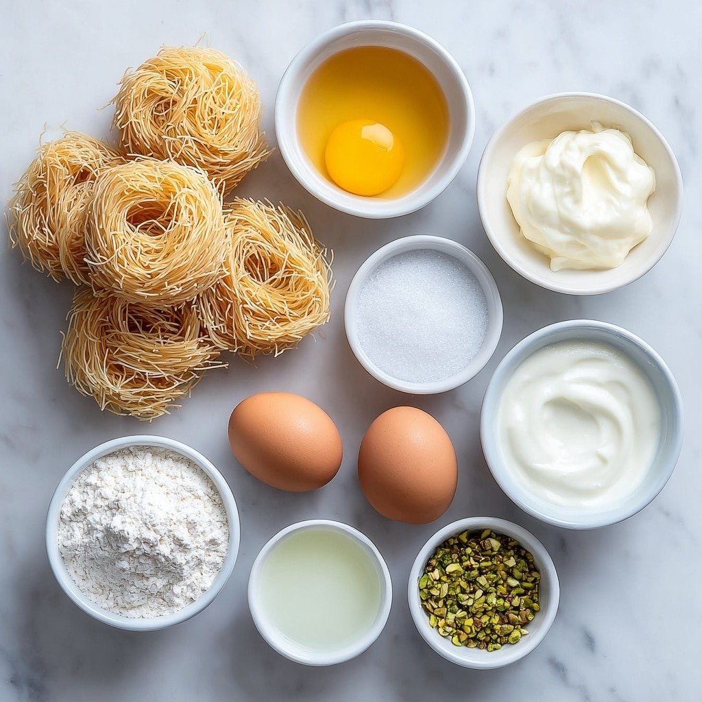 Crunchy Kunafa Rolls with Ashta Filling Recipe - Ingredients Image — Crunchy Kunafa Rolls with Ashta Filling, Middle Eastern Kunafa dessert recipe, crispy kunafa rolls, ashta cream filled pastries, how to make kunafa rolls