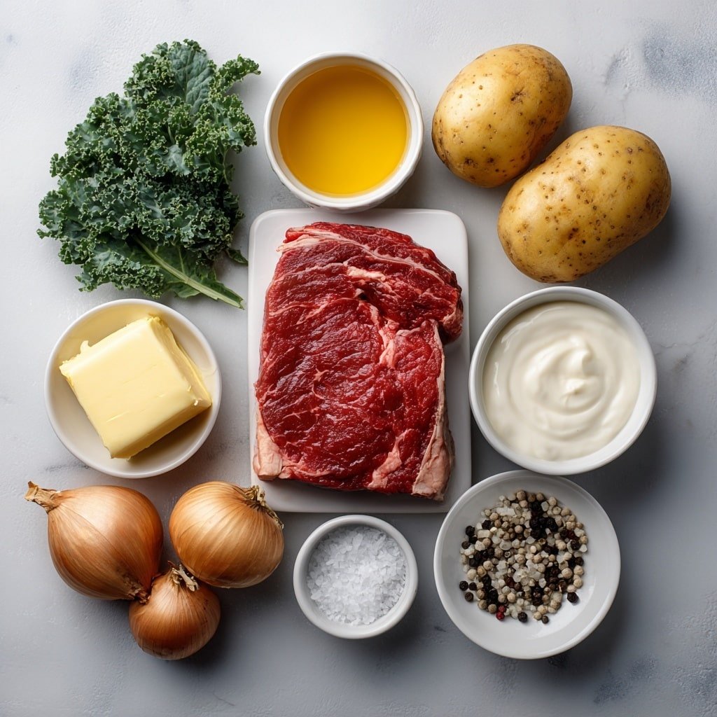 Irish Whiskey Sirloin Steak with Colcannon Recipe - Ingredients Image — Irish Whiskey Sirloin Steak with Colcannon, Irish whiskey steak recipe, whiskey-infused steak and colcannon, hearty Irish steak dinner, Irish comfort food recipes