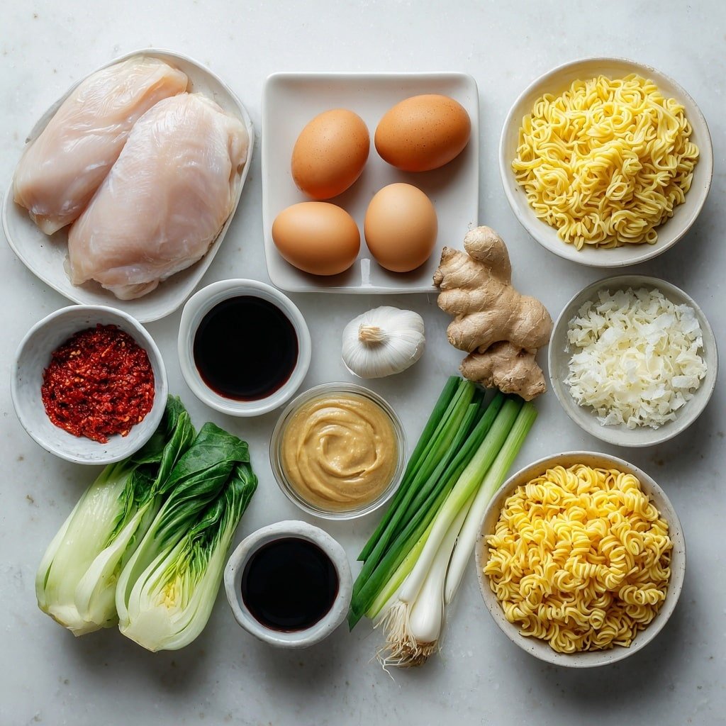 Peanut Miso Chicken Ramen Recipe - Ingredients Image — Peanut Miso Chicken Ramen, peanut miso ramen bowl, comforting chicken ramen recipe, creamy miso ramen broth, easy ramen with peanut butter