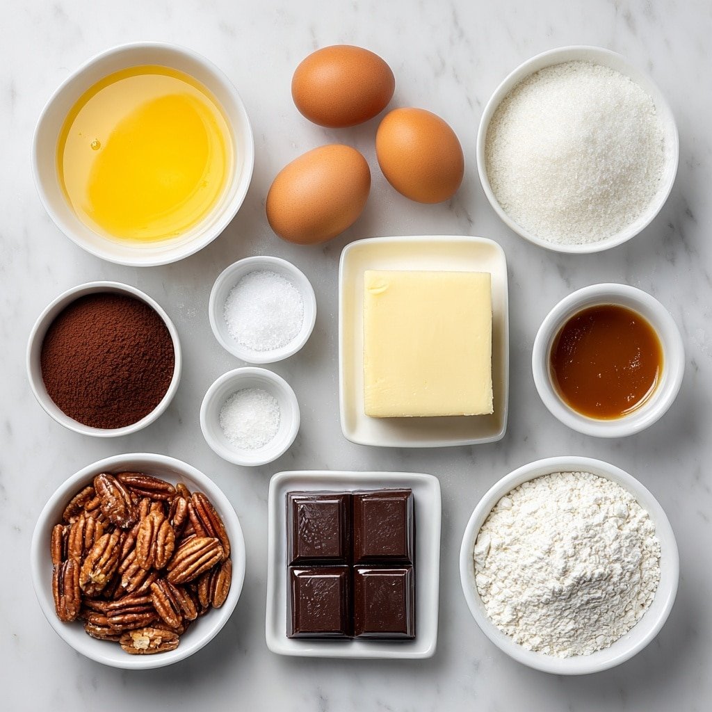 Caramel Turtle Cheesecake Brownies Recipe - Ingredients Image — Caramel Turtle Cheesecake Brownies, Turtle Cheesecake Brownies, fudge brownie desserts, caramel brownie recipes, layered cheesecake brownies