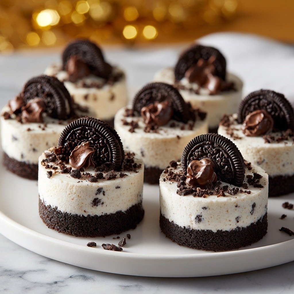 Mini Oreo Cheesecakes with Oreo Whipped Cream Recipe - Article Image 1 — Mini Oreo Cheesecakes with Oreo Whipped Cream, Oreo cheesecake bites, no-bake Oreo cheesecakes, easy Oreo dessert, mini cheesecake recipes