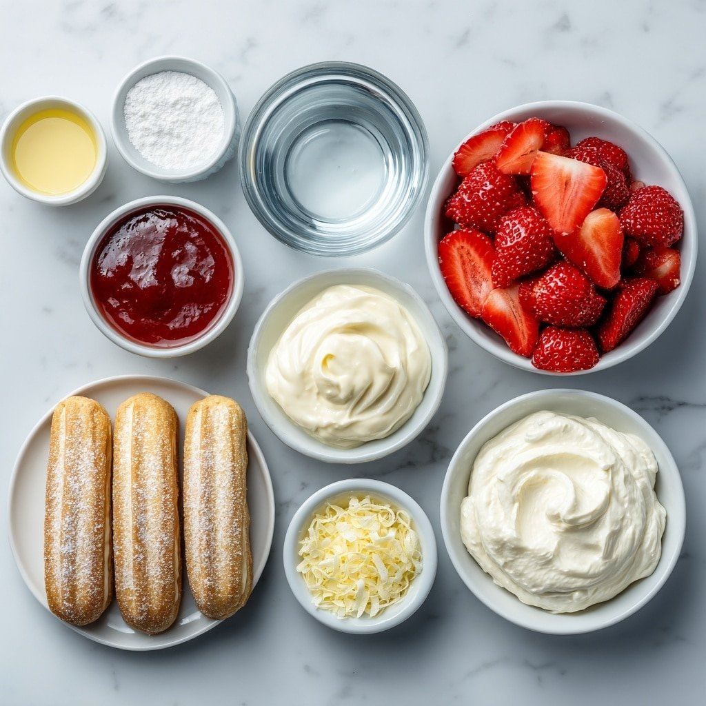 Strawberry Tiramisu Recipe - Ingredients Image — Strawberry Tiramisu, strawberry tiramisu recipe, easy strawberry tiramisu, summer dessert ideas, fruity tiramisu