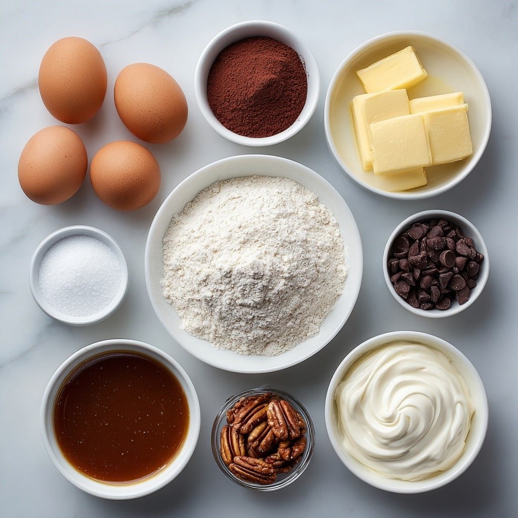 Chocolate Caramel Turtle Cake Roll Recipe - Ingredients Image — Chocolate Caramel Turtle Cake Roll, chocolate caramel cake roll, turtle cake roll recipe, caramel pecan cake roll, chocolate ganache cake roll