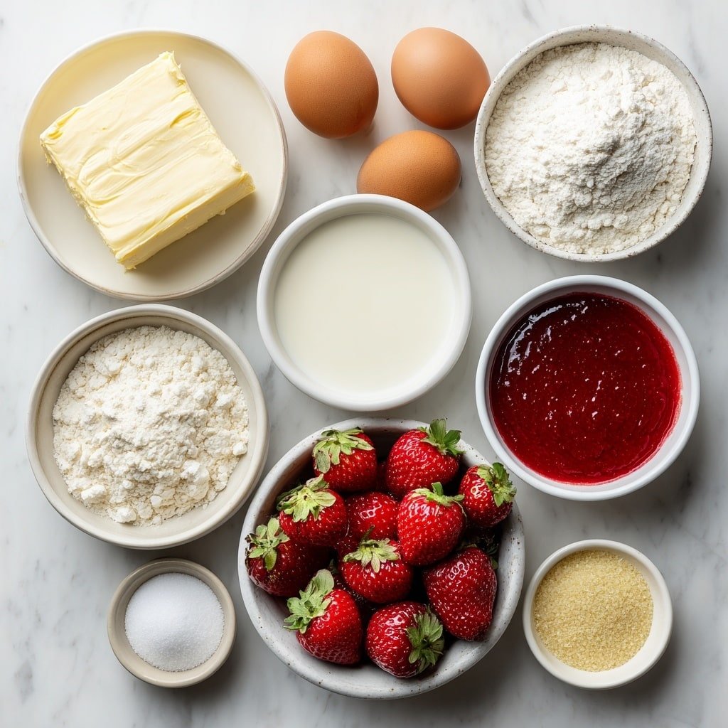 Strawberry Japanese Cheesecake Recipe - Ingredients Image — Strawberry Japanese Cheesecake, Japanese cheesecake recipe, light strawberry cake, airy cheesecake with strawberries, easy Japanese dessert