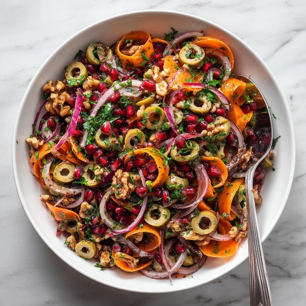 Olive and Pomegranate Salad Recipe - Article Image 2 — Olive and Pomegranate Salad, Mediterranean salad, healthy fruit and vegetable salad, easy summer salad, vibrant vegetable side dish