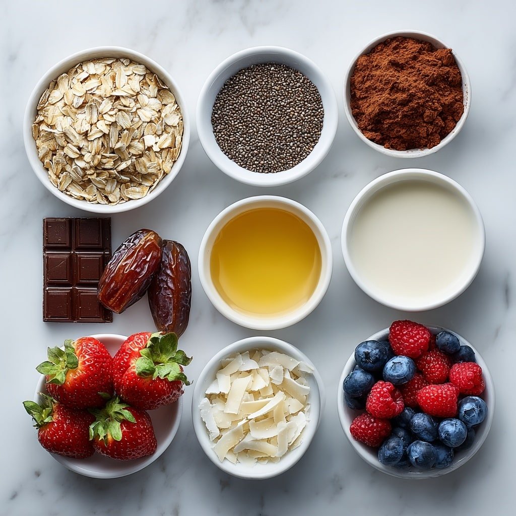 Brownie Batter Overnight Oats Recipe - Ingredients Image — Brownie Batter Overnight Oats, healthy chocolate oats, easy overnight oats breakfast, indulgent vegan oatmeal, quick nutritious breakfast