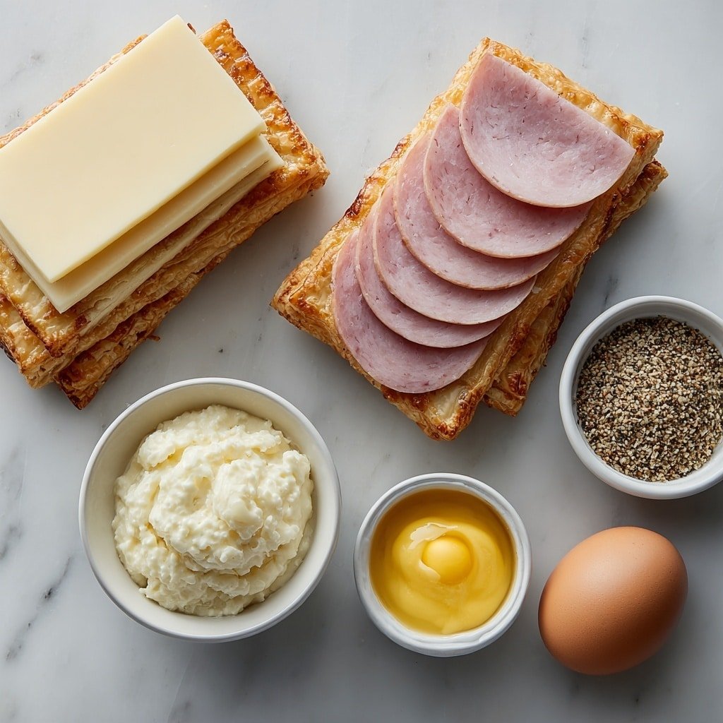 Ham and Cheese Puff Pastry Bites Recipe - Ingredients Image — Ham and Cheese Puff Pastry Bites, savory puff pastry appetizers, easy ham cheese bites, crowd-pleasing snack recipes, flaky pastry finger foods