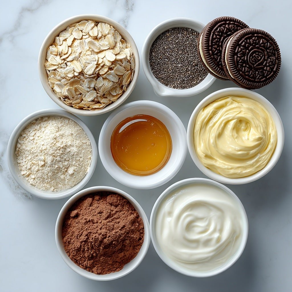 Oreo Overnight Oats with Chocolate Cookies Recipe - Ingredients Image — Oreo Overnight Oats, Oreo Overnight Oats with Chocolate Cookies, chocolate breakfast recipes, overnight oats ideas, easy healthy breakfast
