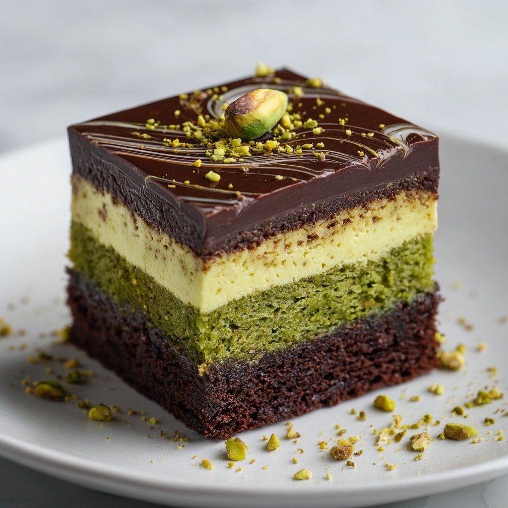 Dubai Chocolate Pistachio Brownies Recipe - Article Image 2 — Dubai Chocolate Pistachio Brownies, chocolate pistachio dessert, Middle Eastern brownies with pistachios, luxury chocolate brownie recipe, pistachio and kadaif brownie