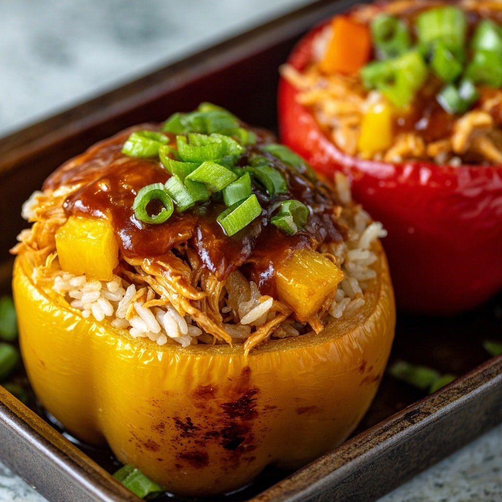 Teriyaki Pineapple Chicken Stuffed Peppers Recipe - Article Image 2 — Teriyaki Pineapple Chicken Stuffed Peppers, healthy stuffed peppers with pineapple and chicken, easy stuffed pepper recipes, tropical stuffed peppers, savory stuffed pepper ideas