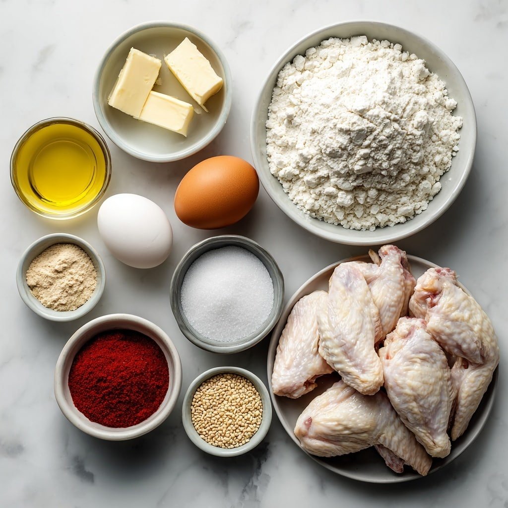 Korean Fried Chicken with Spicy Yangnyeom Sauce Recipe - Ingredients Image — Korean Fried Chicken with Spicy Yangnyeom Sauce, Korean fried chicken recipe, spicy chicken wings, crispy Korean chicken, homemade yangnyeom sauce