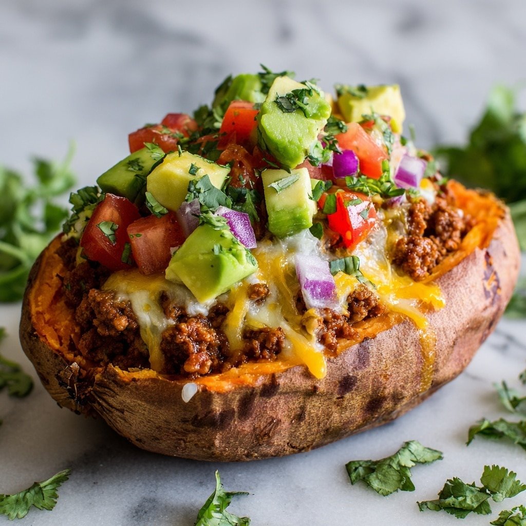 Taco Stuffed Sweet Potatoes Recipe - Article Image 1 — Taco Stuffed Sweet Potatoes, baked sweet potato taco filling, healthy stuffed sweet potatoes, easy taco sweet potato recipe, flavorful stuffed sweet potatoes
