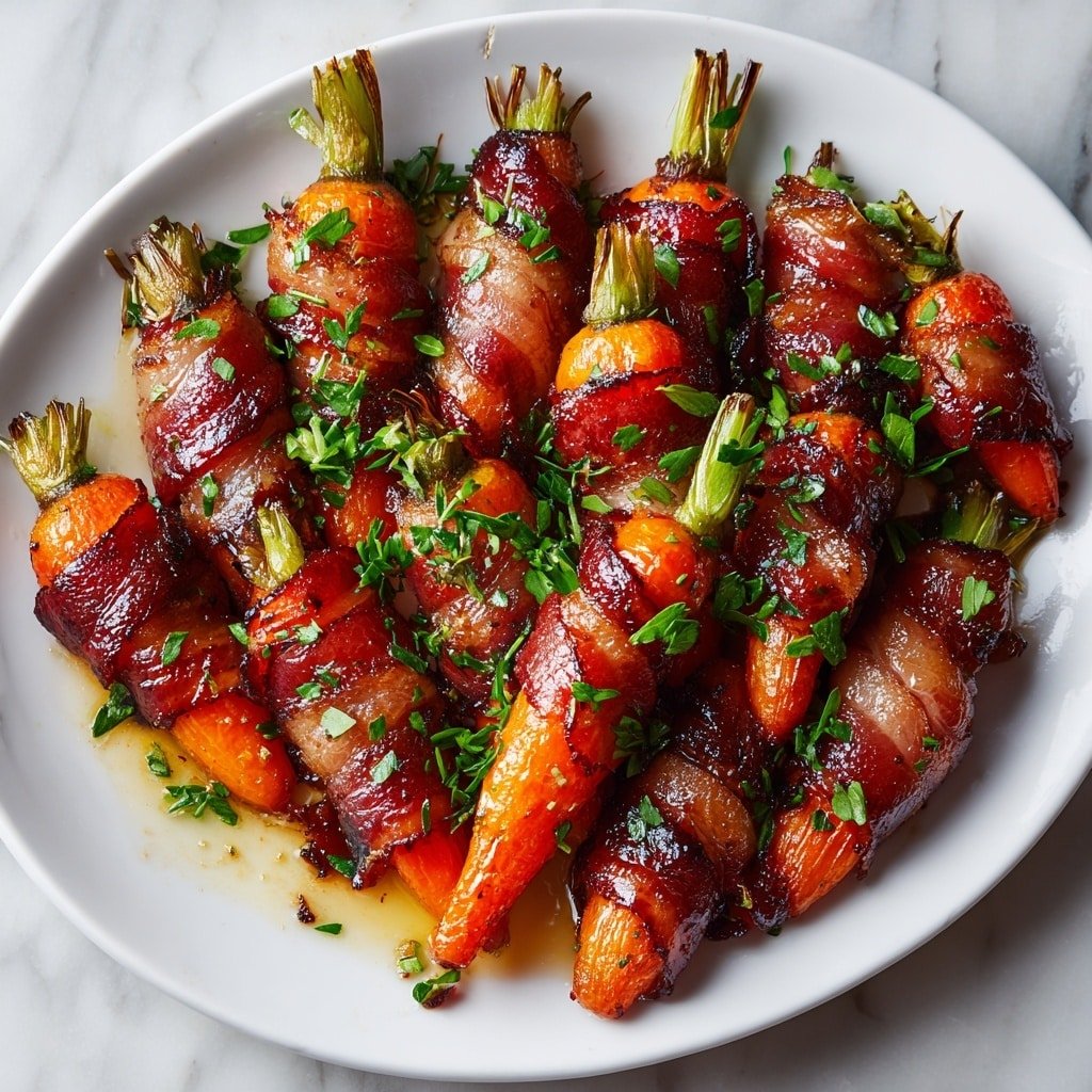 Bacon-Wrapped Carrots with Maple Glaze Recipe - Article Image 1 — Bacon-Wrapped Carrots with Maple Glaze, savory bacon carrot appetizers, easy bacon-wrapped vegetable recipes, holiday side dishes with bacon, sweet and smoky roasted carrots