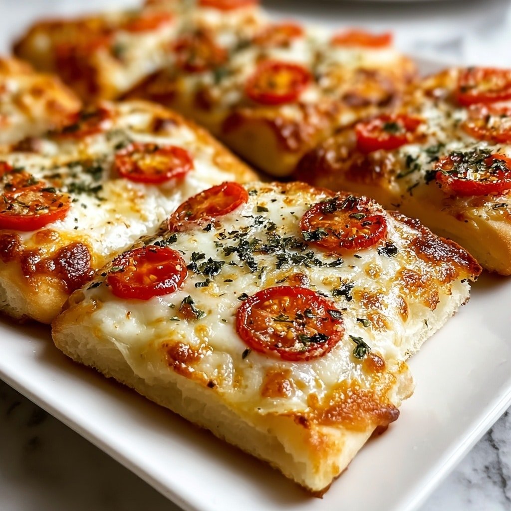 The image shows several small round pizzas on a dark baking tray. Each pizza has a single layer of melted white cheese with slight golden brown spots on top. Around the edges, there is a thin layer of orange tomato sauce visible beneath the cheese. The pizzas are sprinkled with small green basil pieces and black pepper. The crust is thick and light golden, with a soft texture. The background surface is white marbled. Photo taken with an iphone --ar 1:1 --v 7 — Cottage Cheese Pizza Bites, easy pizza appetizer, quick snack ideas, cheesy bite-sized snacks, healthy pizza finger foods