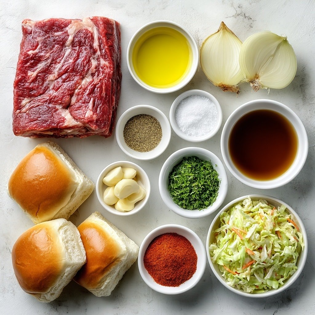 Slow Cooker Pulled Beef Sandwiches Recipe - Ingredients Image — Slow Cooker Pulled Beef Sandwiches, easy pulled beef sandwiches, hearty beef sandwiches, savory slow cooker recipes, comfort food sandwiches