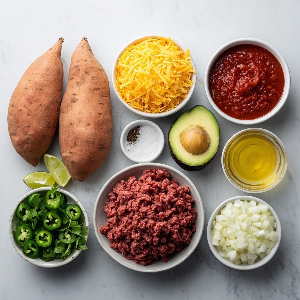 Taco Stuffed Sweet Potatoes Recipe - Ingredients Image — Taco Stuffed Sweet Potatoes, baked sweet potato taco filling, healthy stuffed sweet potatoes, easy taco sweet potato recipe, flavorful stuffed sweet potatoes