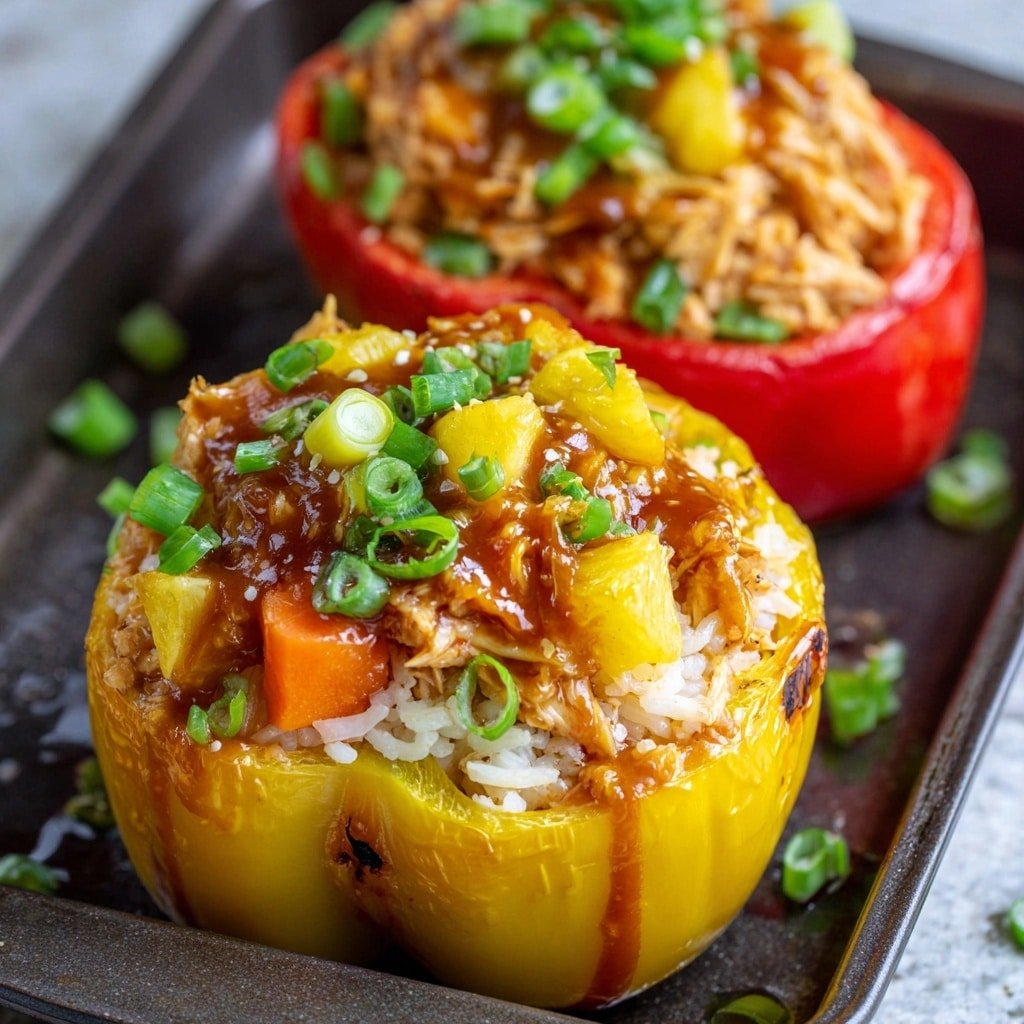Teriyaki Pineapple Chicken Stuffed Peppers Recipe - Article Image 1 — Teriyaki Pineapple Chicken Stuffed Peppers, healthy stuffed peppers with pineapple and chicken, easy stuffed pepper recipes, tropical stuffed peppers, savory stuffed pepper ideas
