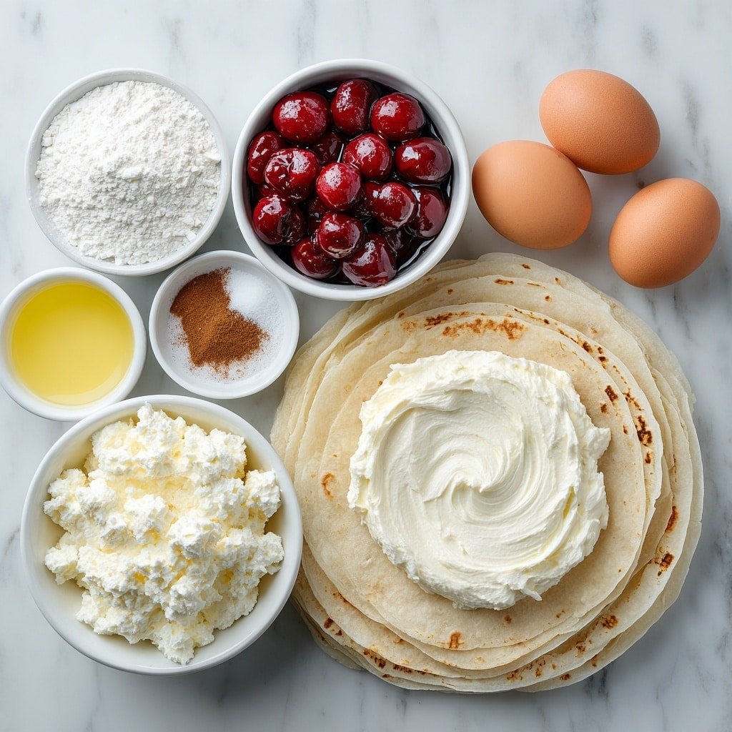 Cherry Cheesecake Chimichangas Recipe - Ingredients Image — Cherry Cheesecake Chimichangas, Cherry Cheesecake Filling, Fried Dessert Recipes, Easy Chimichangas Dessert, Sweet Cherry Cheesecake Treats