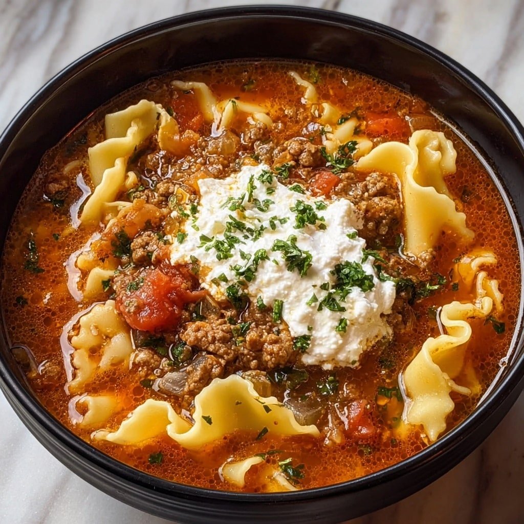 Hearty Lasagna Soup Recipe - Article Image 2 — Hearty Lasagna Soup, cheesy Italian soup, comforting soup recipes, easy lasagna-inspired soup, cozy Italian dinner