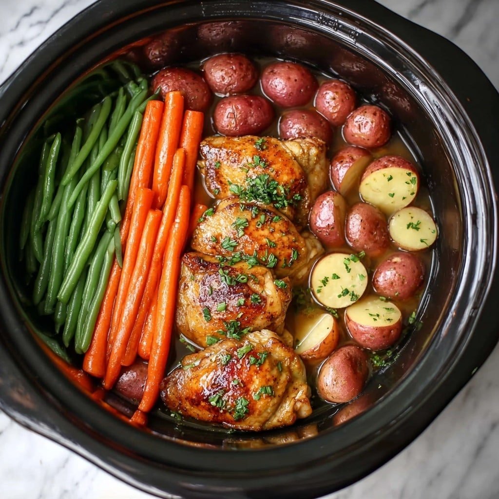 Honey Garlic Chicken Thighs with Veggies Recipe - Article Image 2 — Honey Garlic Chicken Thighs with Veggies, Honey Garlic Chicken Thighs, Easy Chicken Thighs with Veggies, Comfort Food Recipes, Slow Cooker Chicken Dinner