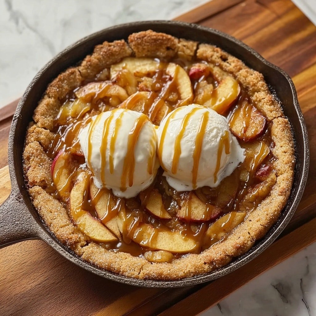 Caramel Apple Cookie Skillet Recipe - Article Image 2 — Caramel Apple Cookie Skillet, Apple Skillet Cookie, Easy Apple Desserts, Warm Apple Cookie Dessert, Caramel Apple Treats