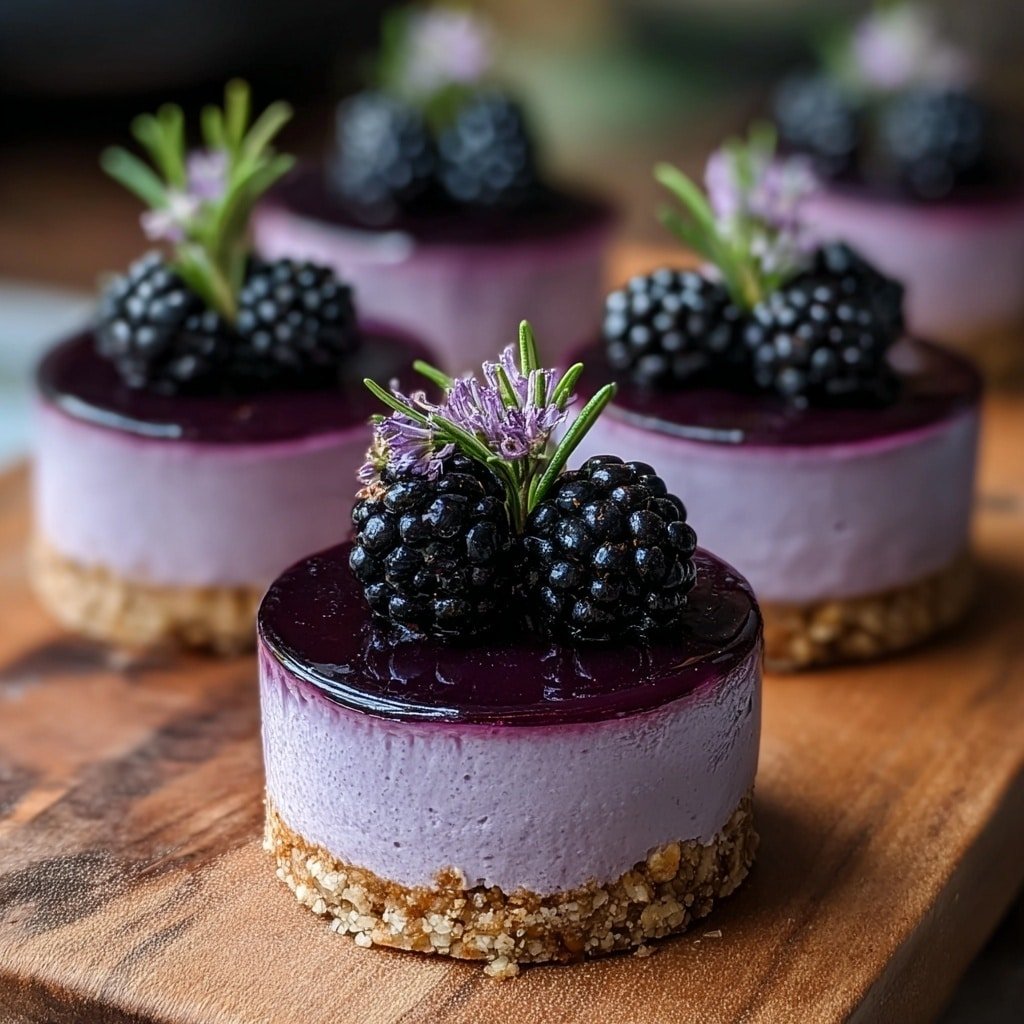 Blackberry Lavender Cheesecake Bites Recipe - Article Image 2 — Blackberry Lavender Cheesecake Bites, mini cheesecake recipes, elegant dessert ideas, floral fruit desserts, easy berry cheesecake treats