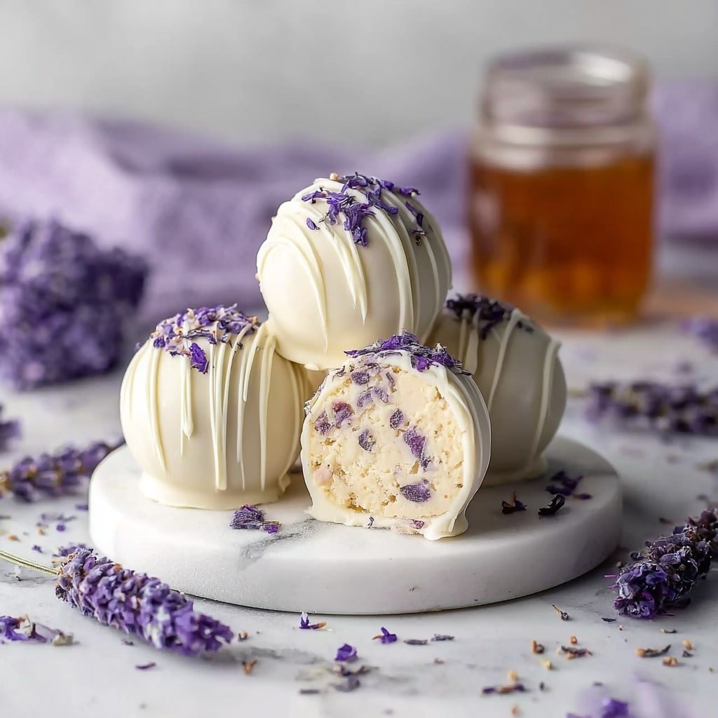 Honey Lavender White Chocolate Truffles Recipe - Article Image 2 — Honey Lavender White Chocolate Truffles, honey lavender truffles, white chocolate truffles recipe, floral white chocolate treats, homemade lavender confections